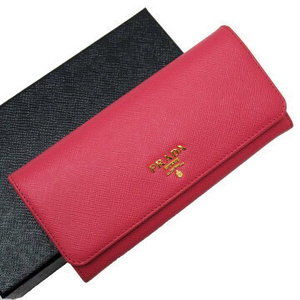 Prada Fold long Wallet pink Saffiano leather